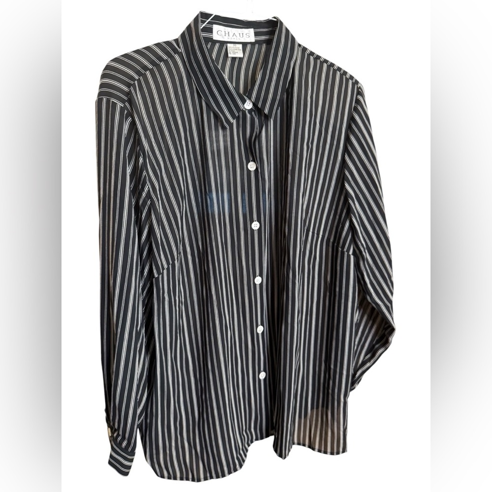 Semi-Sheer Black and White Striped Button-Down Women’s Shirt Size 20